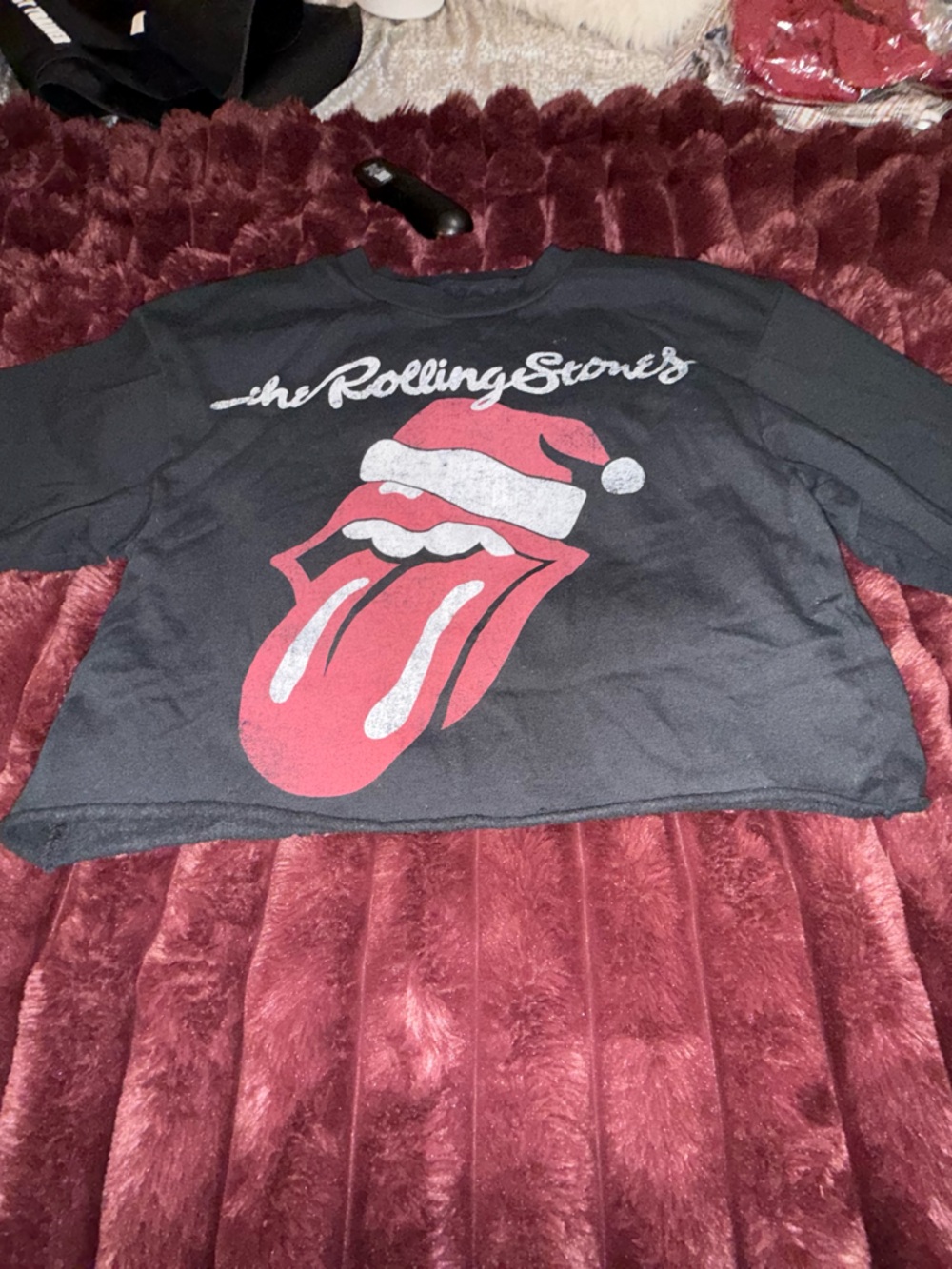 The Rolling Stones Christmas Black Graphic Tee with White Print